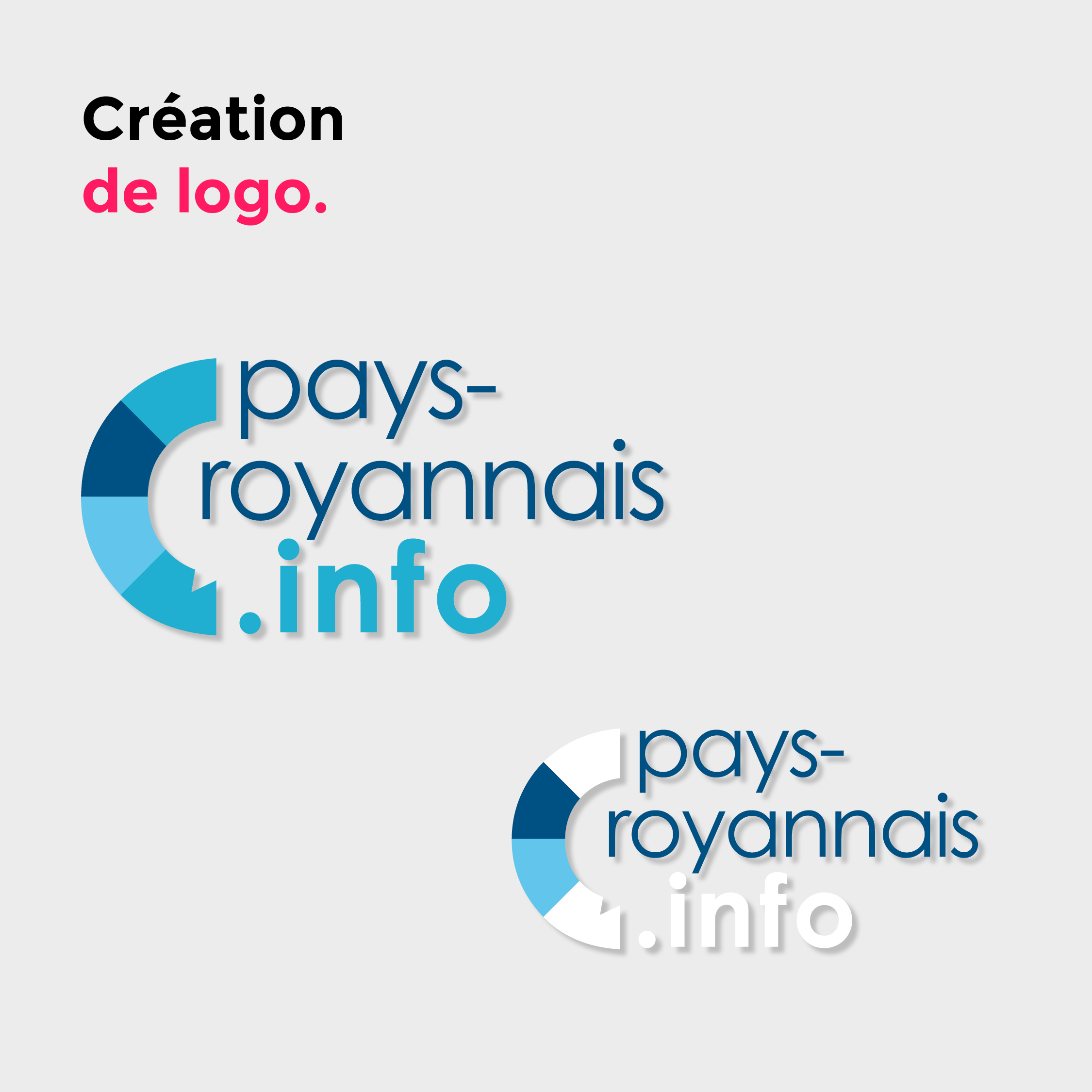 carre gris avec presentation de deux logos pays royannais avec des couleurs differentes tels que plusieurs bleus